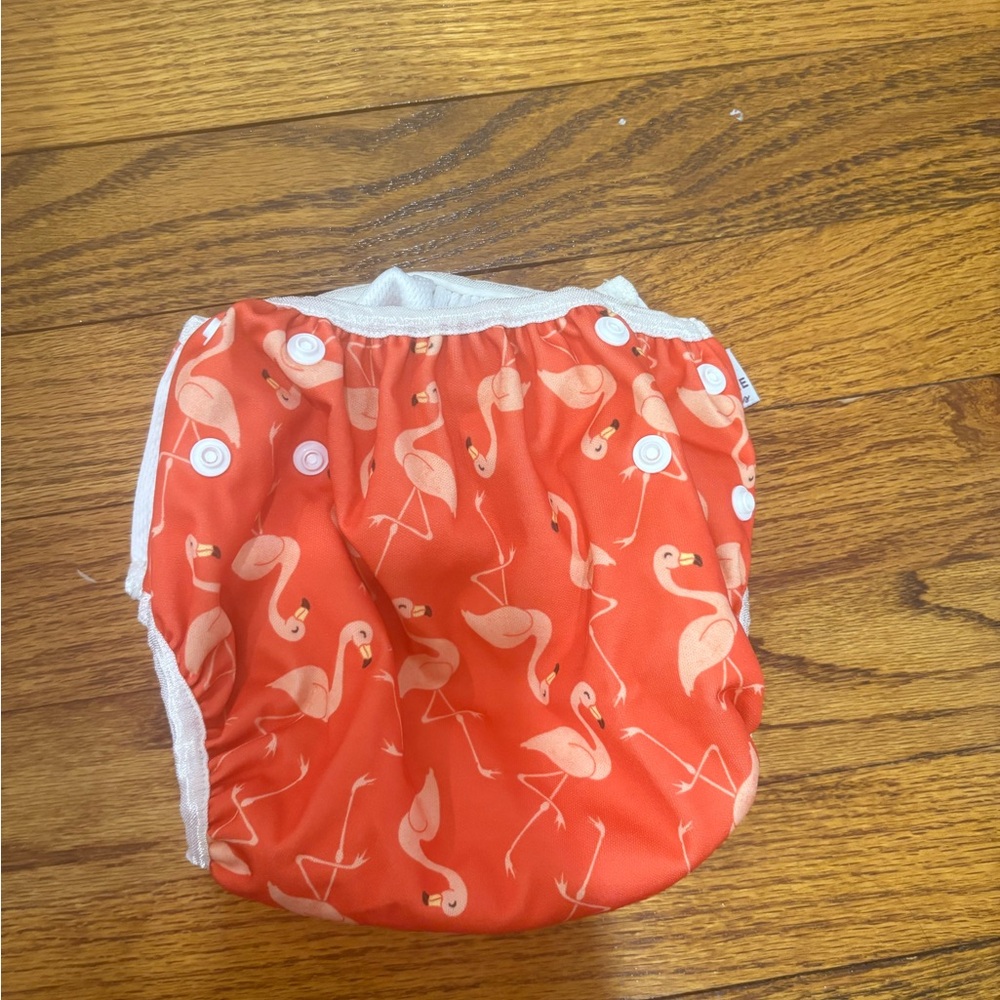Red Swim Diaper Cover with Flamingo Print